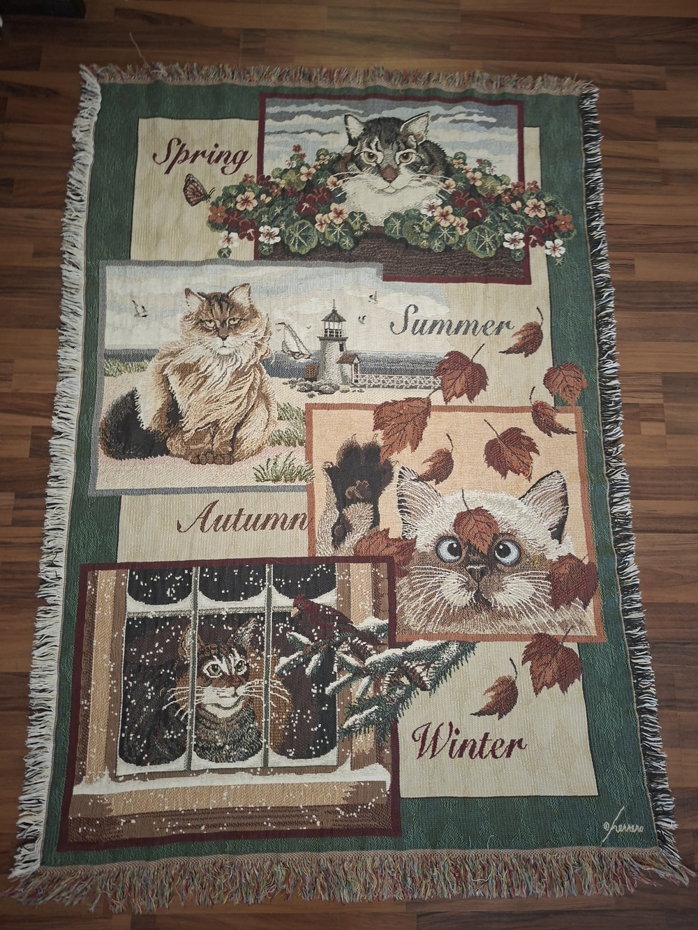 Seasonal Cats Woven Throw Blanket - Green Multi-Color